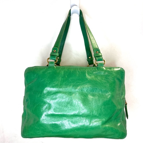 Badgley Mischka Nina Green Leather Studded Satchel Handbag - Picture 9 of 14